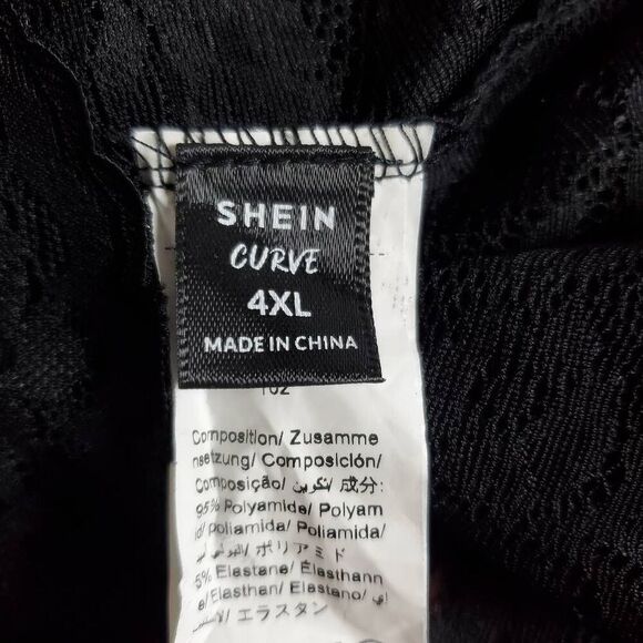 SHEIN Curve 4XL Black Floral Lace Overlay Short Sleeve Plus Size Blouse - Picture 7 of 8